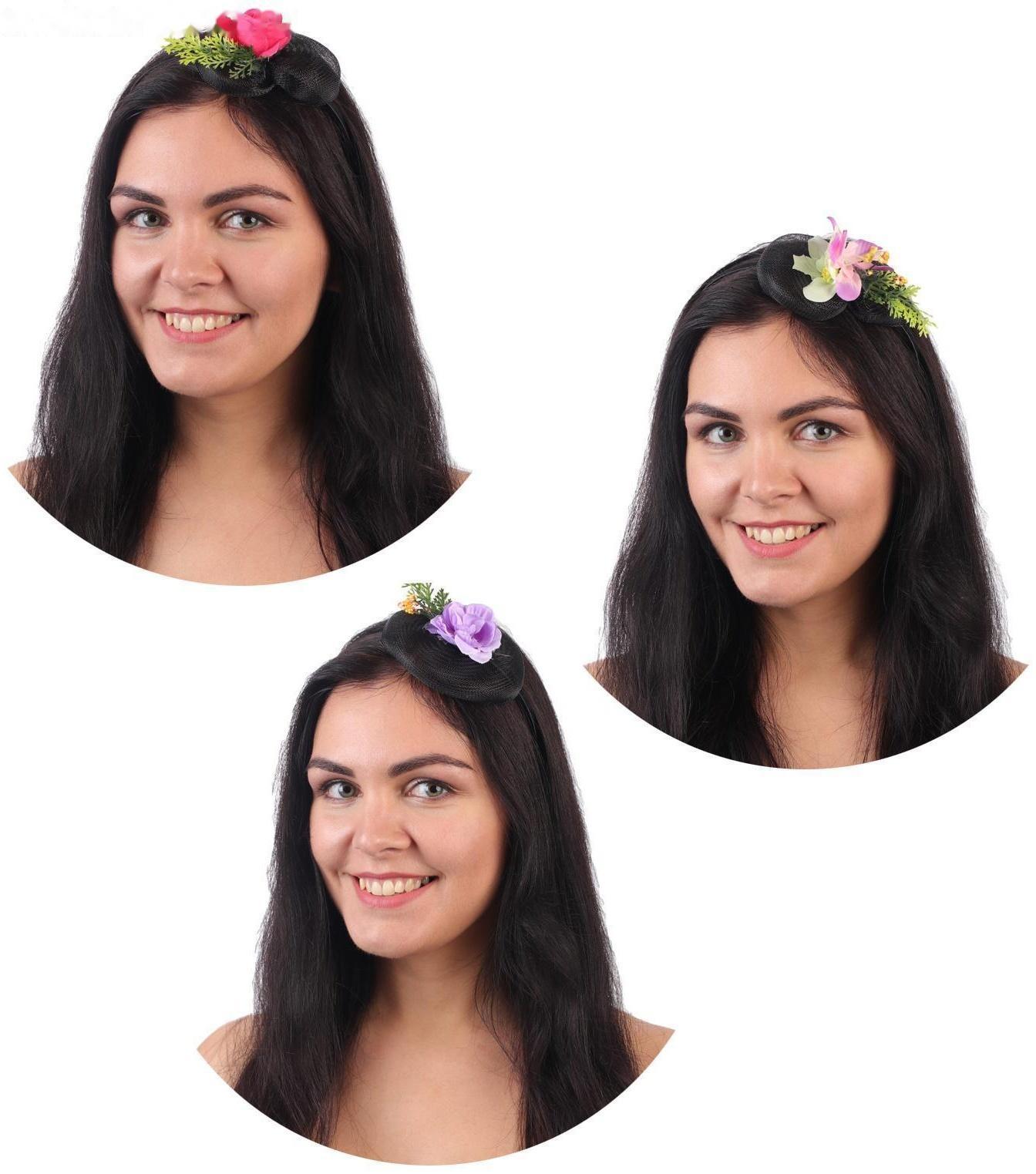 Гавайский ободок с вуалью «Цветы», цвета МИКС