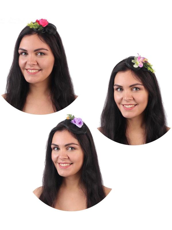 Гавайский ободок с вуалью «Цветы», цвета МИКС