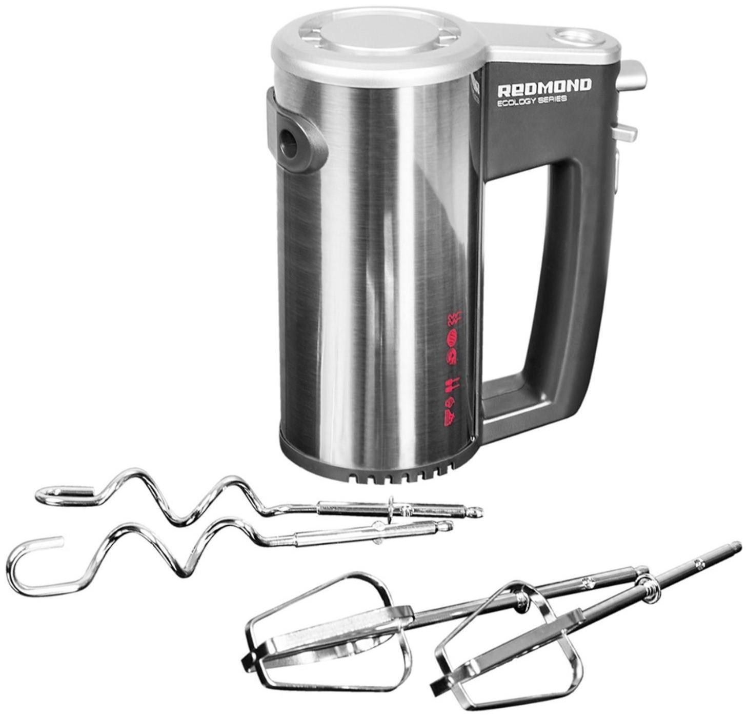 Миксер Redmond RHM-M2104, ручной, 500 Вт, 5 скоростей, 2 насадки, серебристый