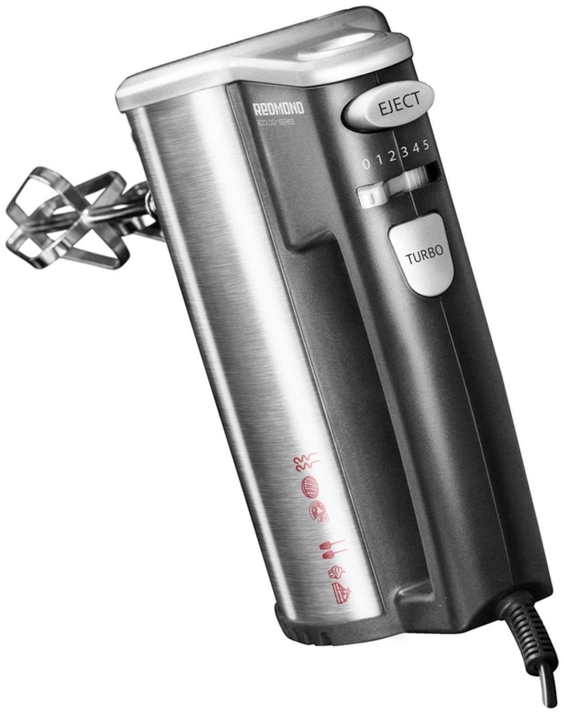 Миксер Redmond RHM-M2104, ручной, 500 Вт, 5 скоростей, 2 насадки, серебристый