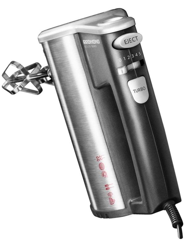 Миксер Redmond RHM-M2104, ручной, 500 Вт, 5 скоростей, 2 насадки, серебристый