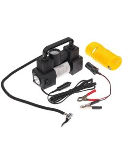 Компрессор автомобильный двухпоршневой, 12В, фонарь, 40 л/мин, сумка, черный