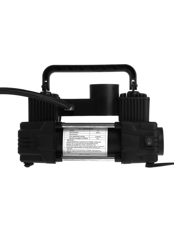Компрессор автомобильный двухпоршневой, 12В, фонарь, 40 л/мин, сумка, черный
