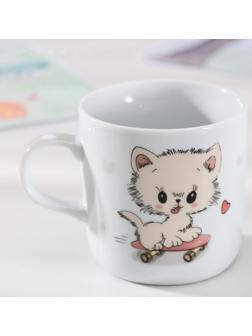 Кружка детская Доляна «Котёнок на скейте», 230 мл