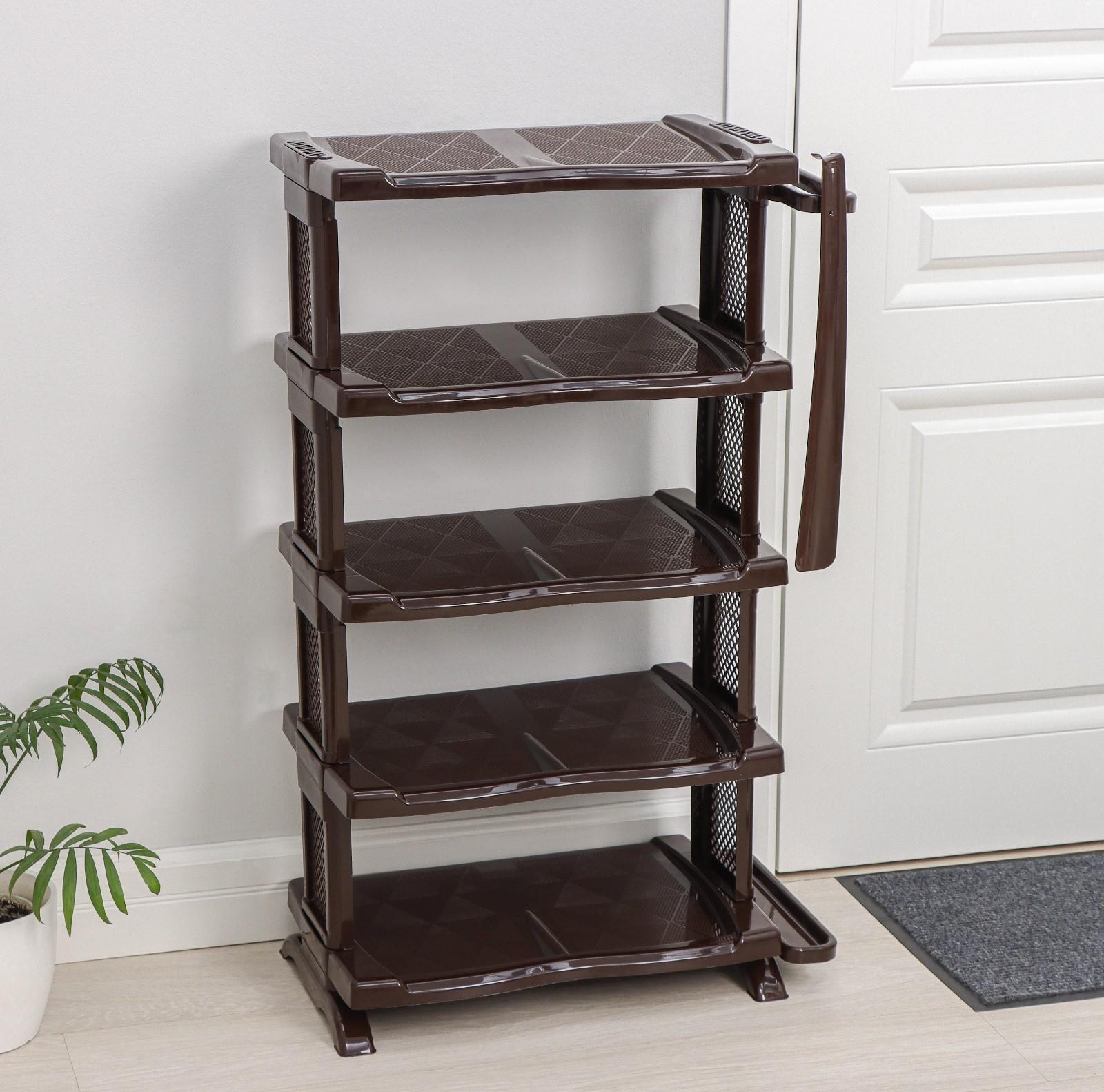 Полка для обуви с ложкой, 5 яруса, 50×32,5×91 см, цвет коричневый