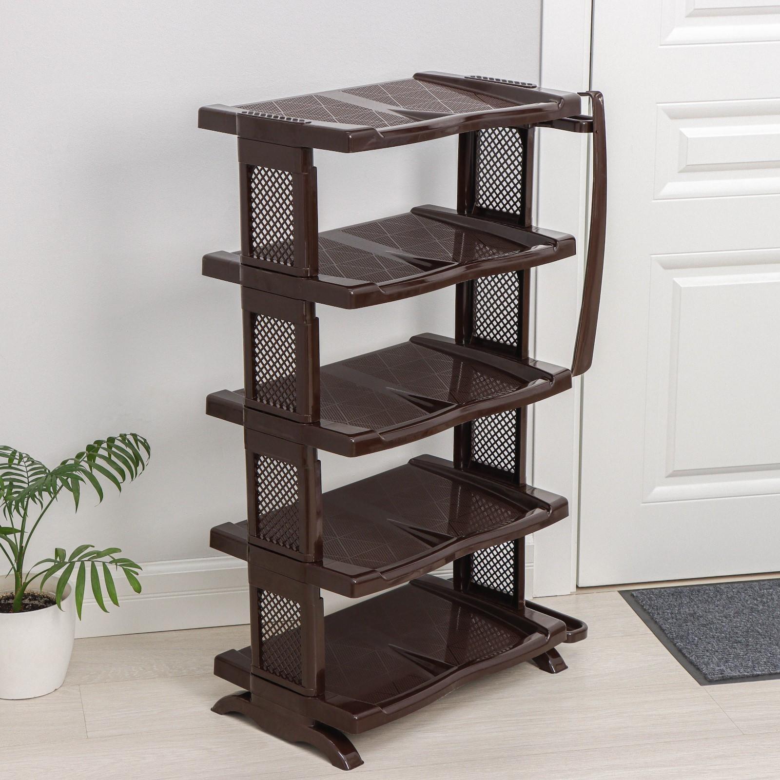 Полка для обуви с ложкой, 5 яруса, 50×32,5×91 см, цвет коричневый