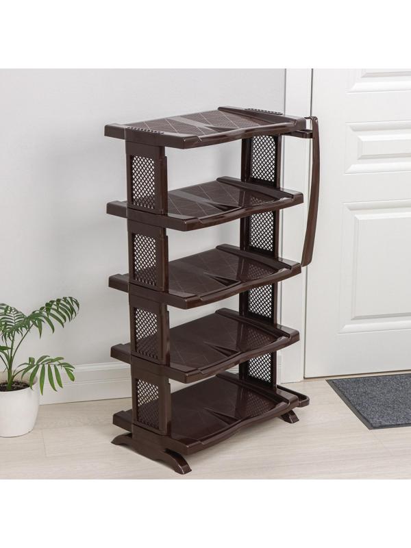 Полка для обуви с ложкой, 5 яруса, 50×32,5×91 см, цвет коричневый