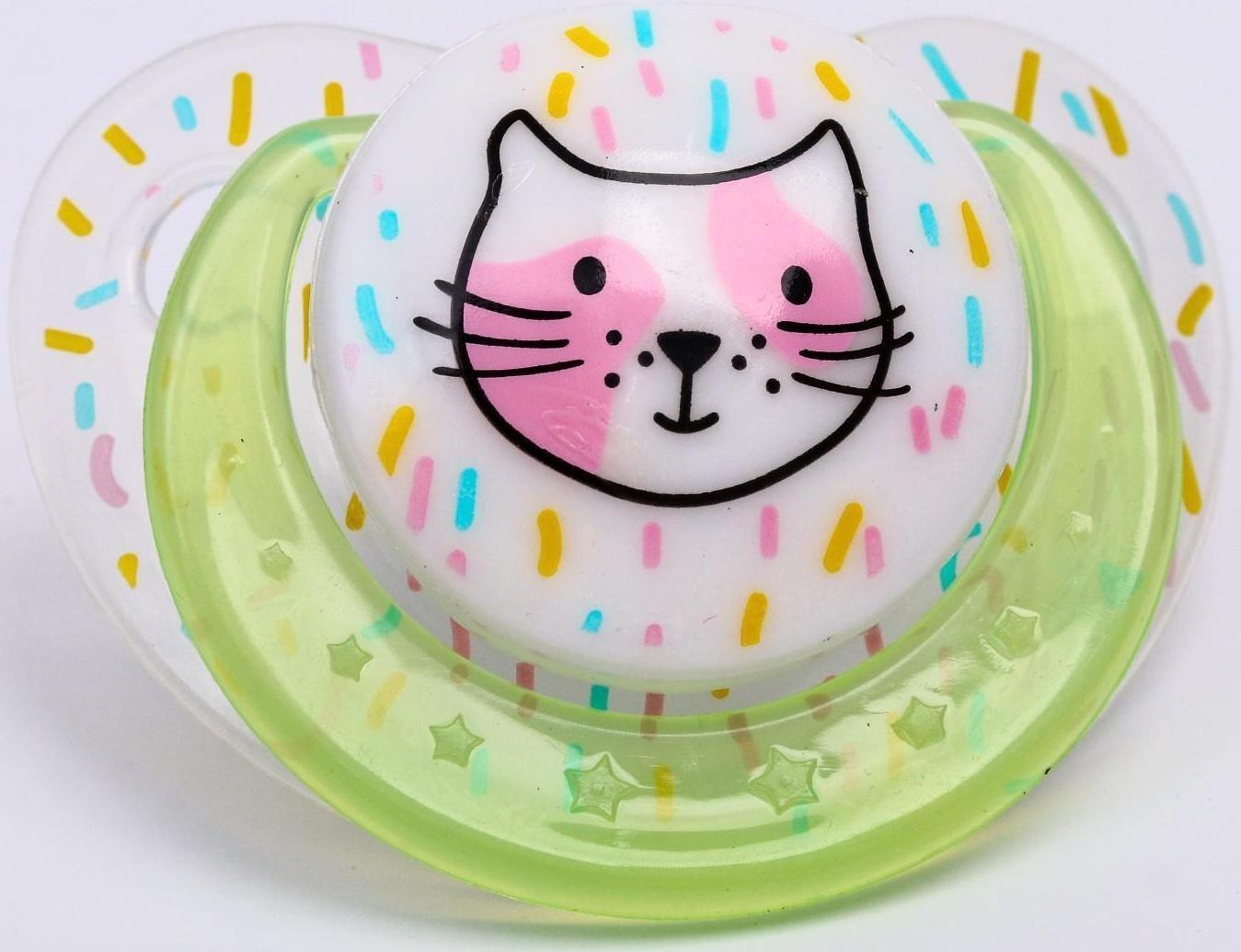 Соска-пустышка ортодонтическая, силикон, от 3 мес., «Кошечка», цвет зеленый