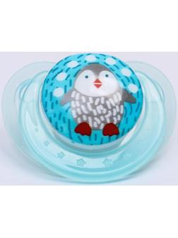 Соска-пустышка ортодонтическая, силикон, от 3 мес., «Пингвин», цвет голубой