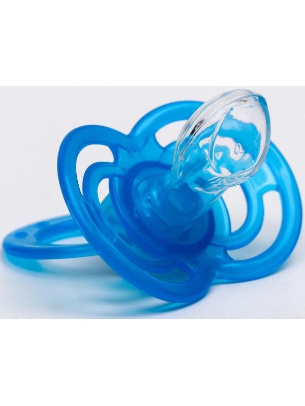 Пустышка ортодонтическая, силикон, от 0 - 3 мес., с колпачком, «Бантик», цвет голубой