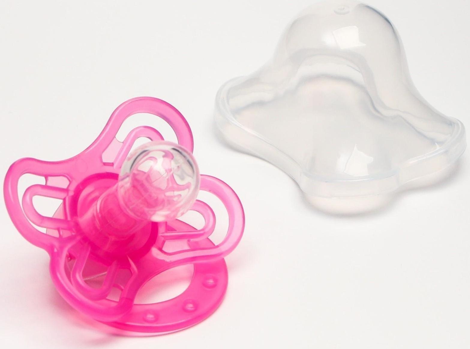 Соска-пустышка классическая, силикон, от 0 мес., с колпачком «Бабочка», цвет розовы