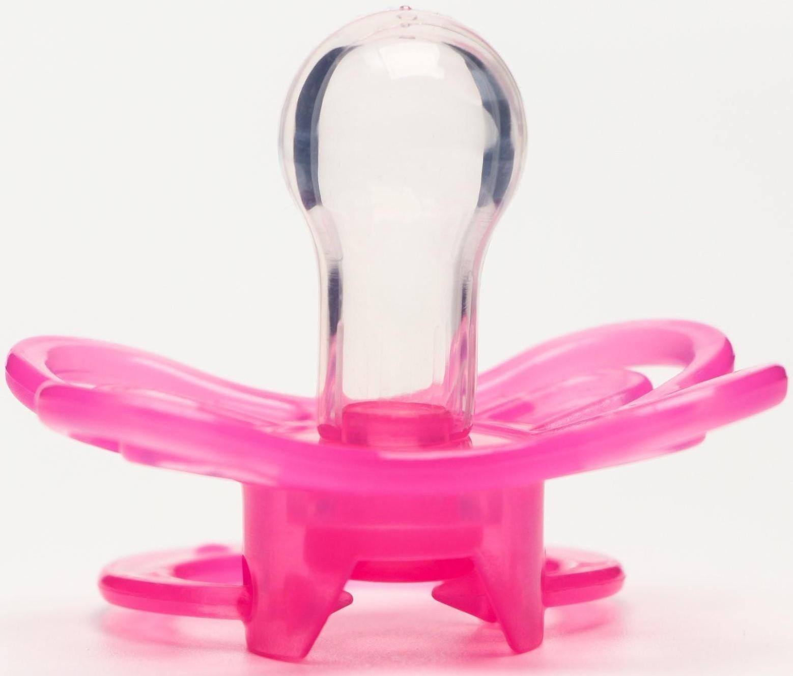 Соска-пустышка классическая, силикон, от 0 мес., с колпачком «Бабочка», цвет розовы