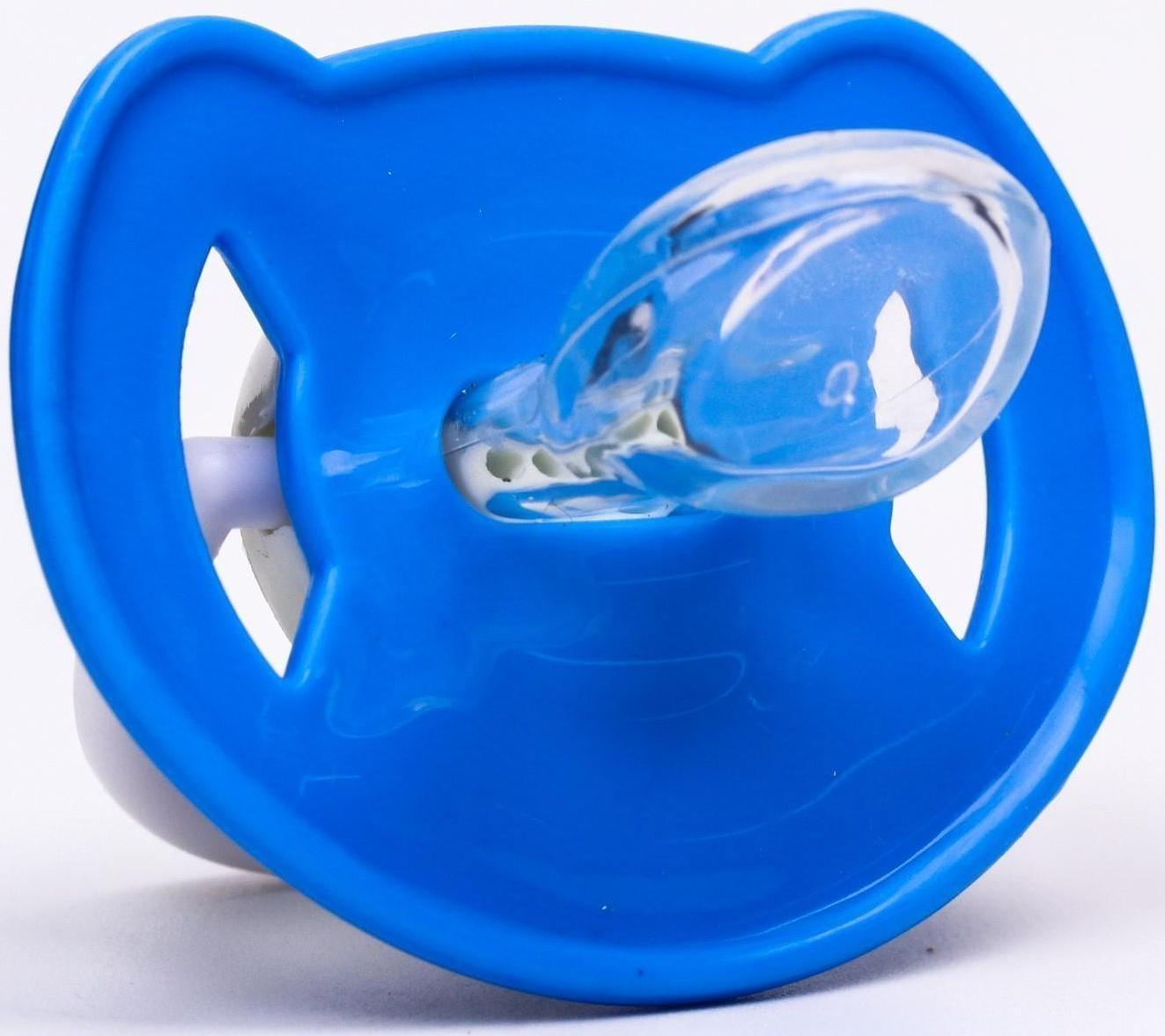 Соска-пустышка ортодонтическая, силикон, от 6 мес., с колпачком, «Самолет», цвет голубой