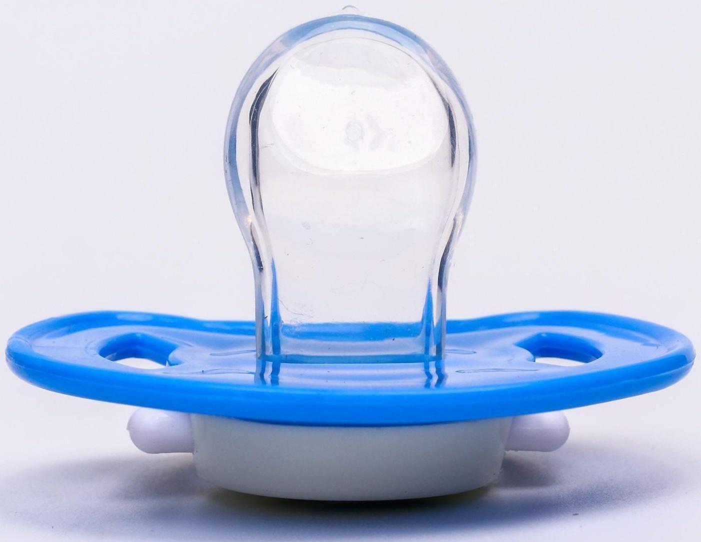 Соска-пустышка ортодонтическая, силикон, от 6 мес., с колпачком, «Самолет», цвет голубой