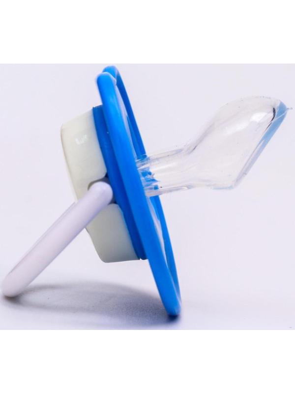 Соска-пустышка ортодонтическая, силикон, от 6 мес., с колпачком, «Самолет», цвет голубой