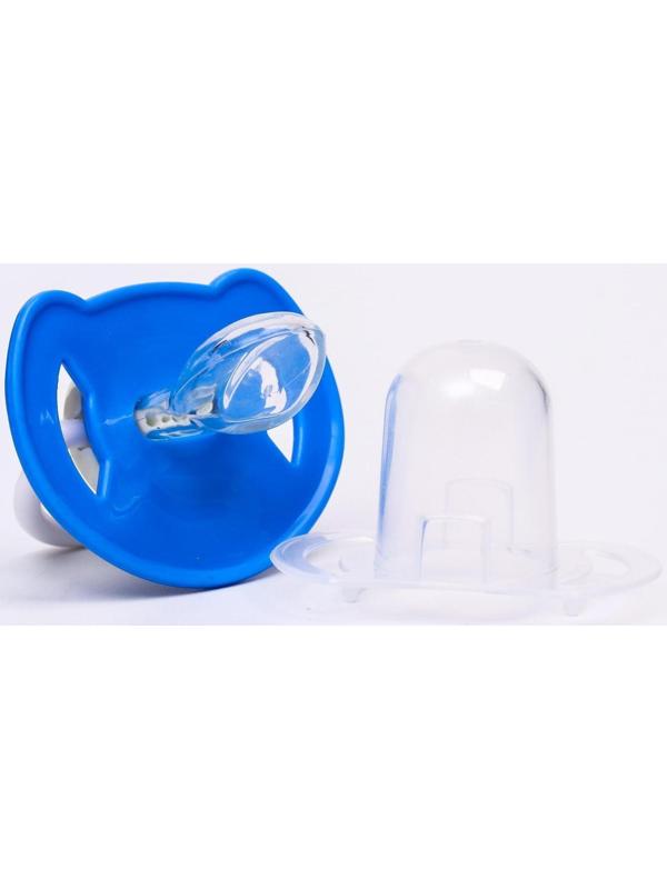 Соска-пустышка ортодонтическая, силикон, от 6 мес., с колпачком, «Самолет», цвет голубой