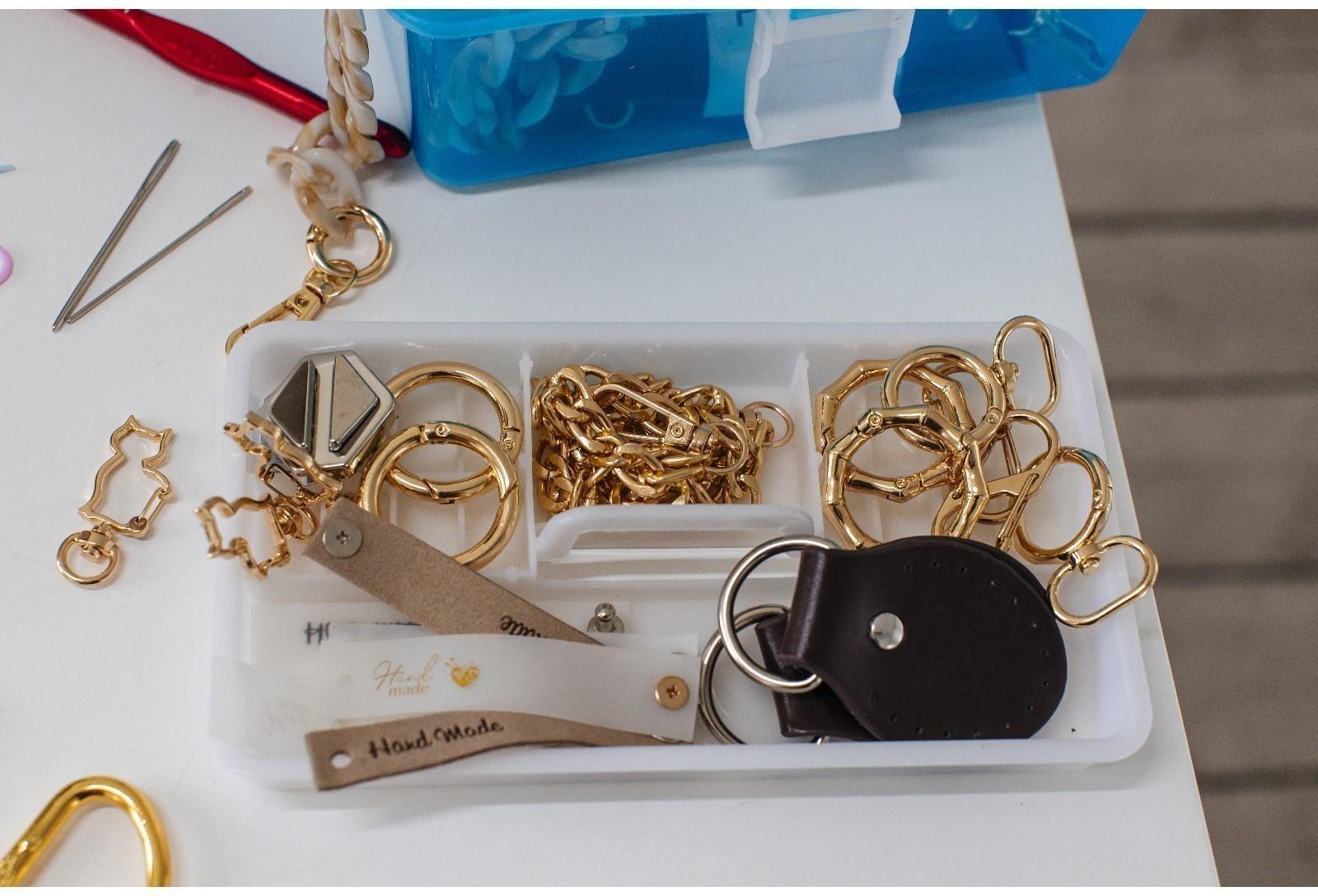 Петля пришивная для сумки, с полукольцом, пара, 8 × 4,5 см, цвет коричневый/серебряный