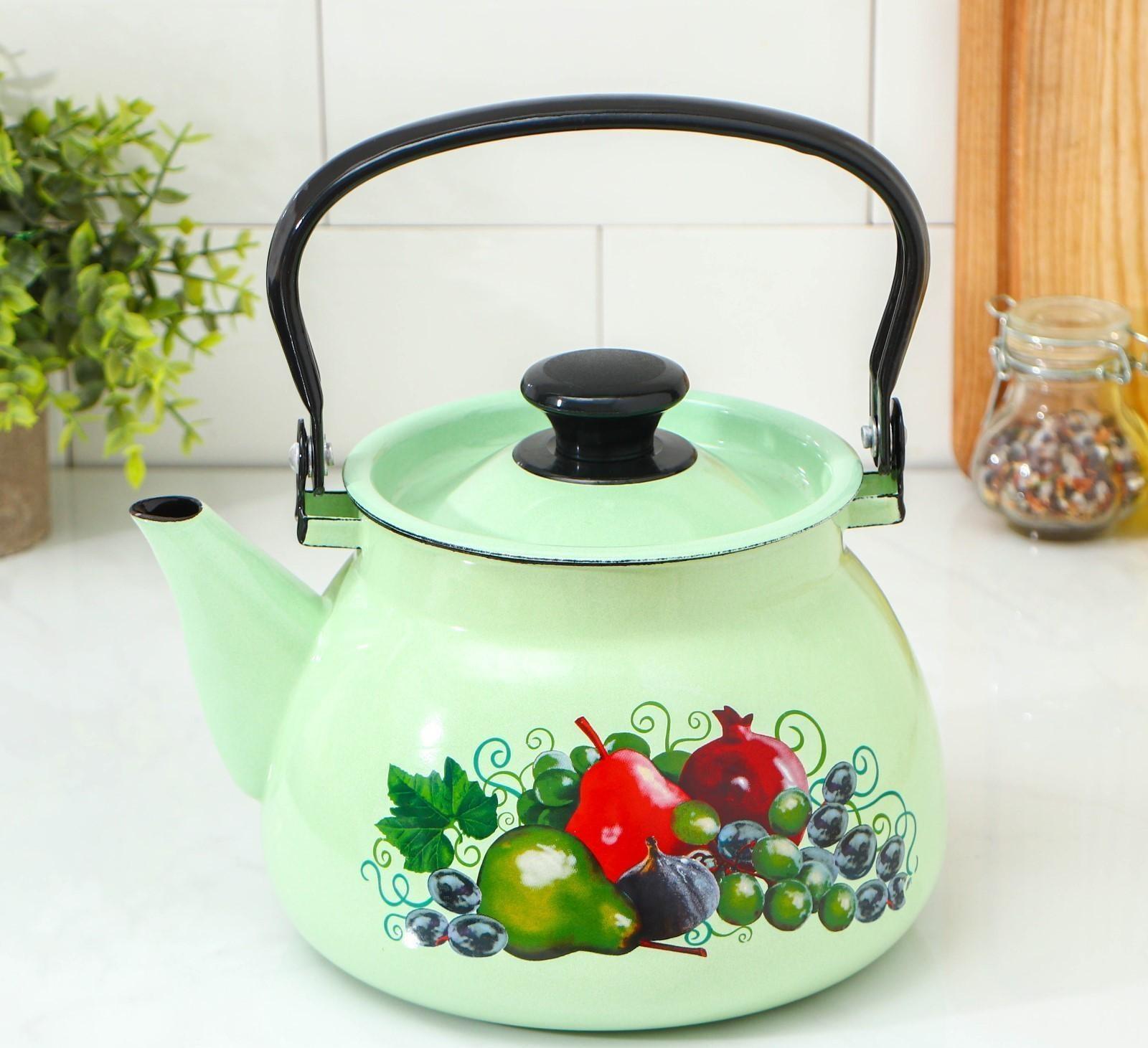 Чайник сферический, 3 л, индукция, деколь МИКС, цвет салатовый