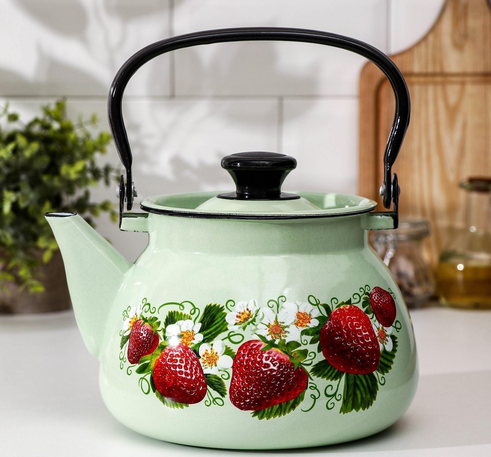 Чайник сферический, 3 л, индукция, деколь МИКС, цвет салатовый