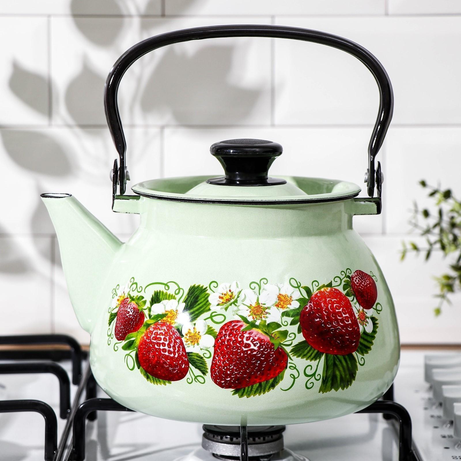 Чайник сферический, 3 л, индукция, деколь МИКС, цвет салатовый