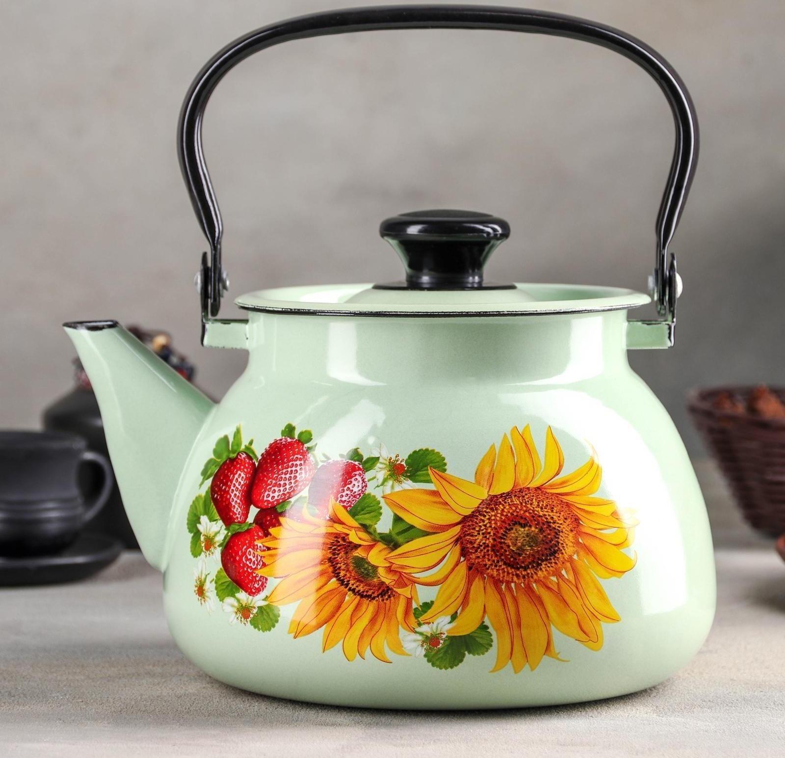 Чайник сферический, 3 л, индукция, деколь МИКС, цвет салатовый