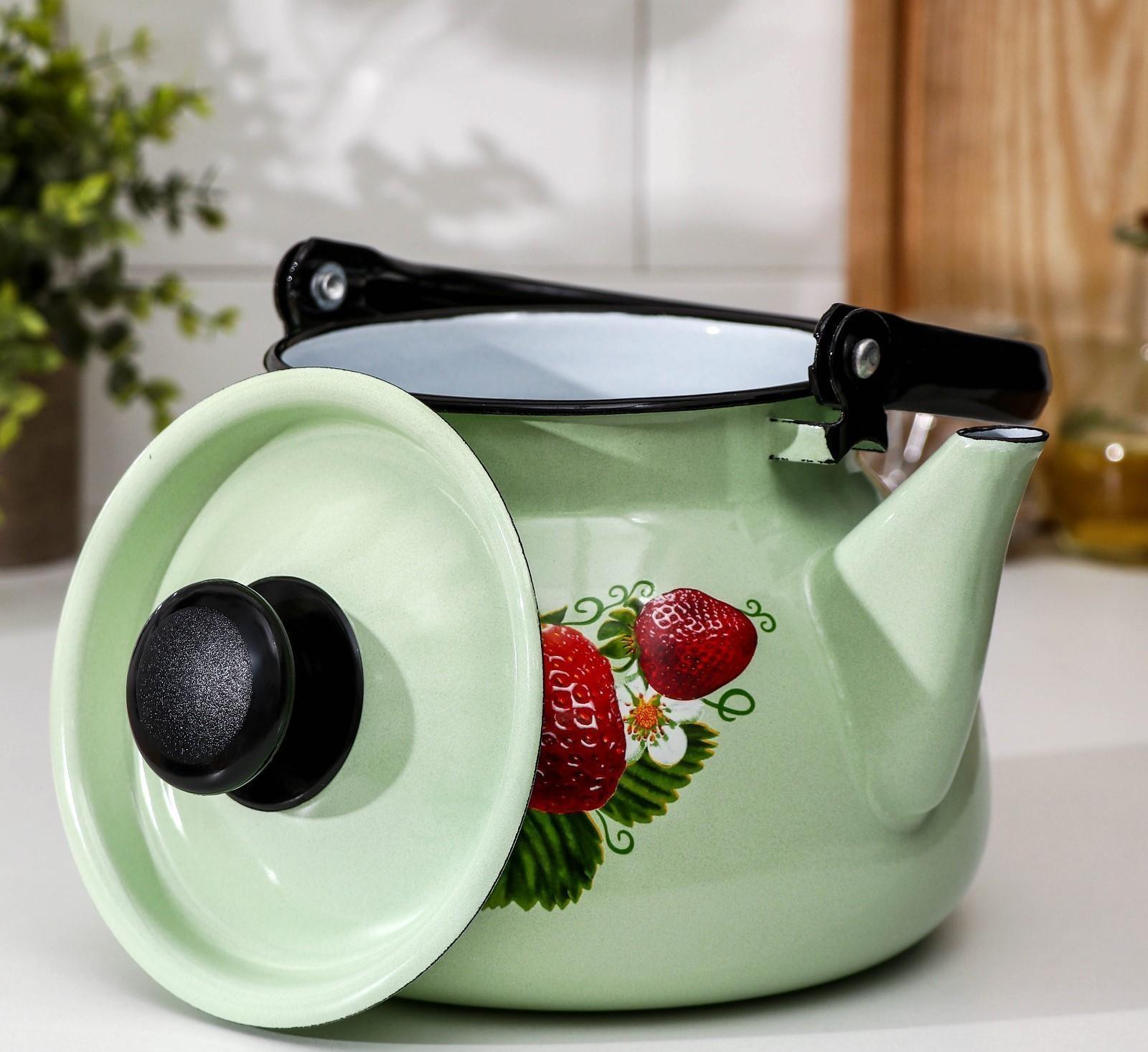 Чайник сферический, 3 л, индукция, деколь МИКС, цвет салатовый