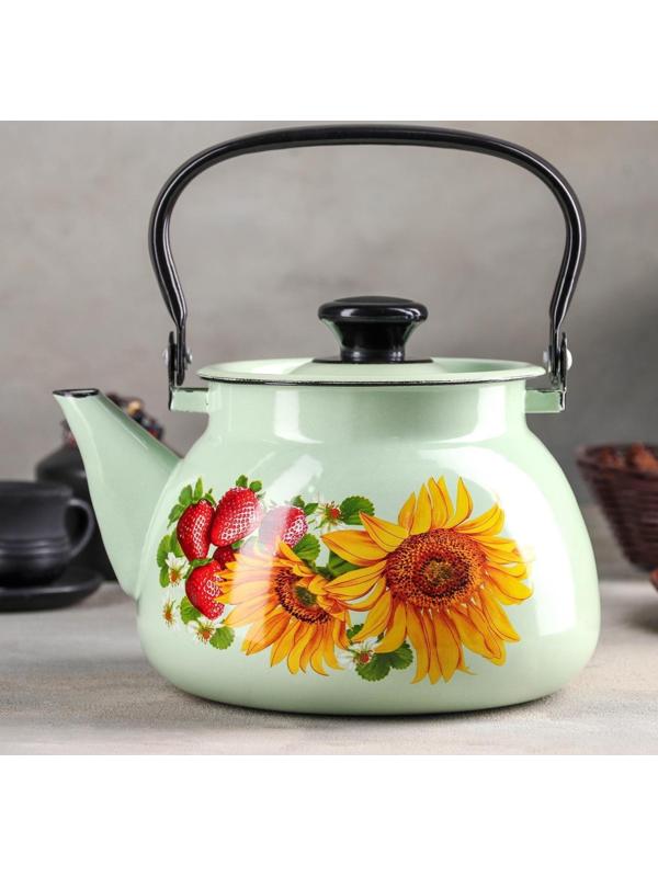 Чайник сферический, 3 л, индукция, деколь МИКС, цвет салатовый