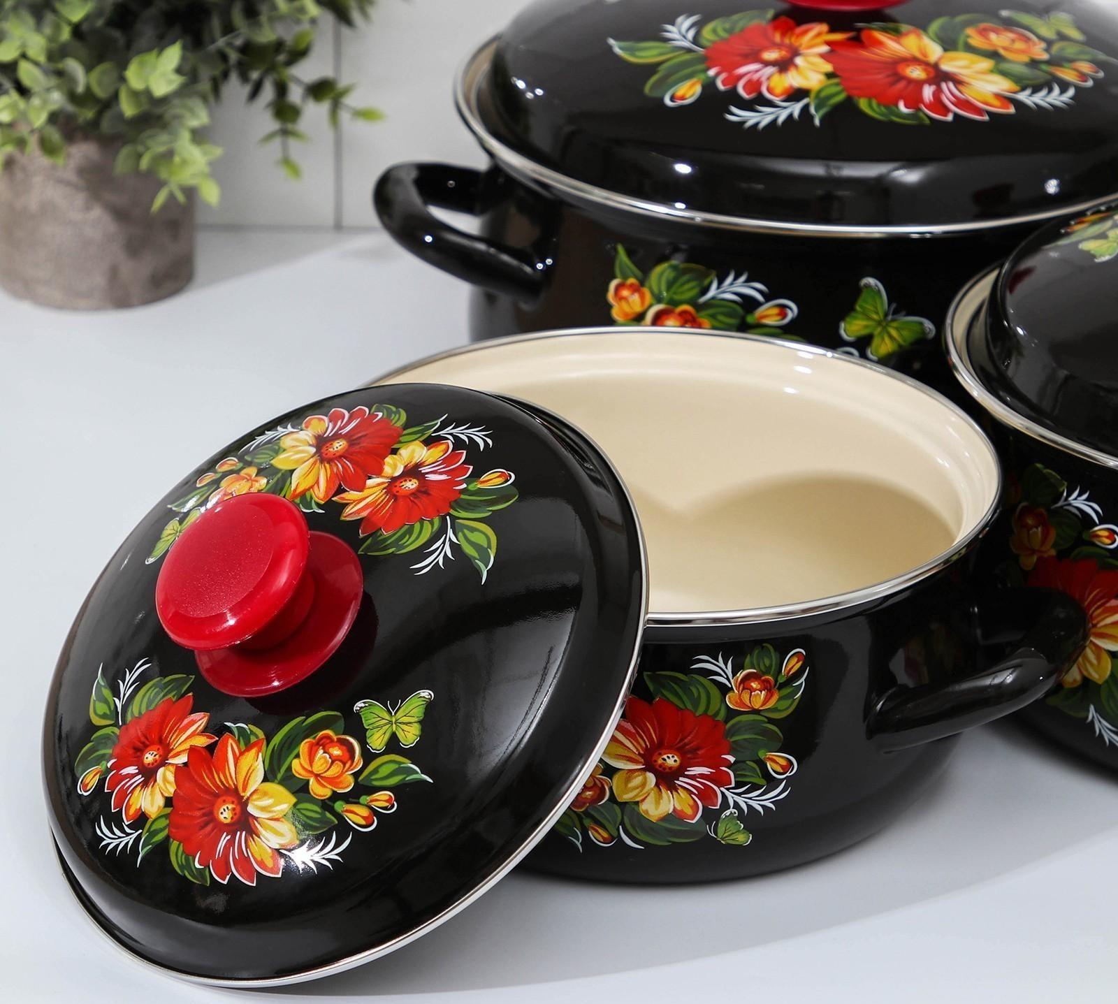 Набор кастрюль «Дуновение-1», 3 предмета: 2 л, 3 л, 4 л, d=20,5/23/26 см, индукция, цвет чёрный