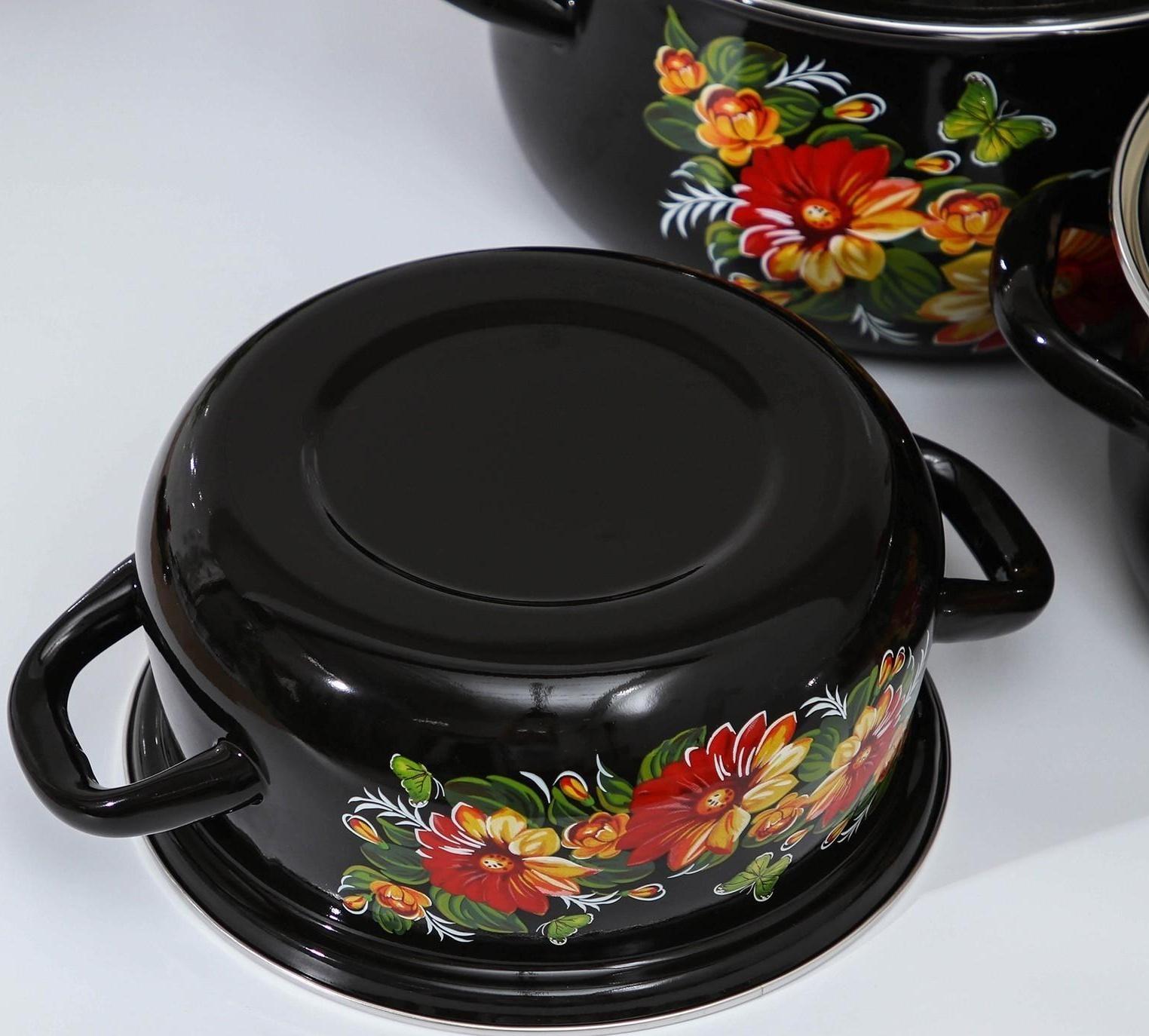 Набор кастрюль «Дуновение-1», 3 предмета: 2 л, 3 л, 4 л, d=20,5/23/26 см, индукция, цвет чёрный