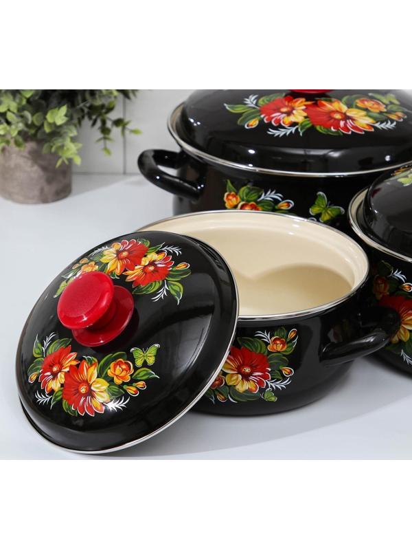 Набор кастрюль «Дуновение-1», 3 предмета: 2 л, 3 л, 4 л, d=20,5/23/26 см, индукция, цвет чёрный