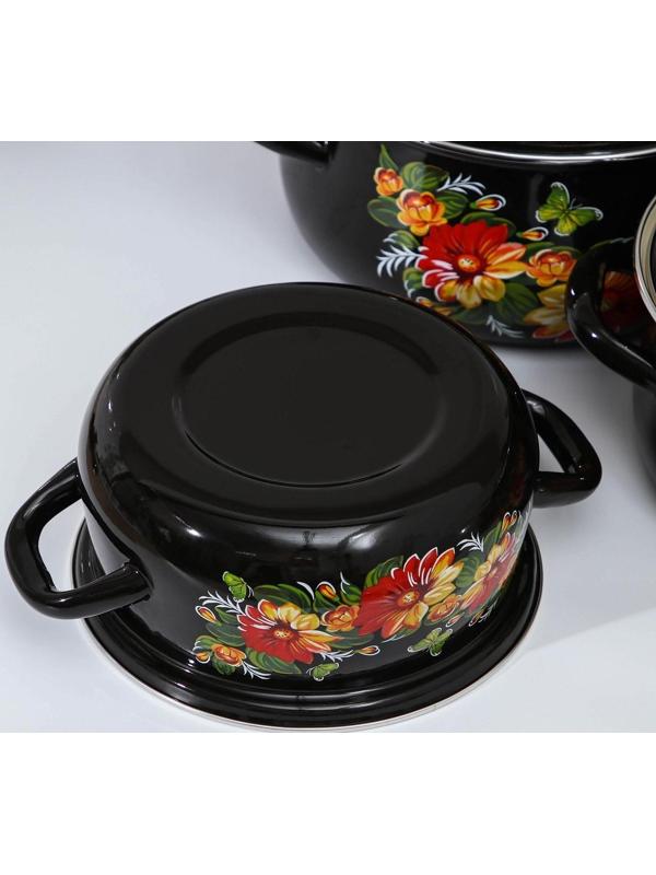 Набор кастрюль «Дуновение-1», 3 предмета: 2 л, 3 л, 4 л, d=20,5/23/26 см, индукция, цвет чёрный