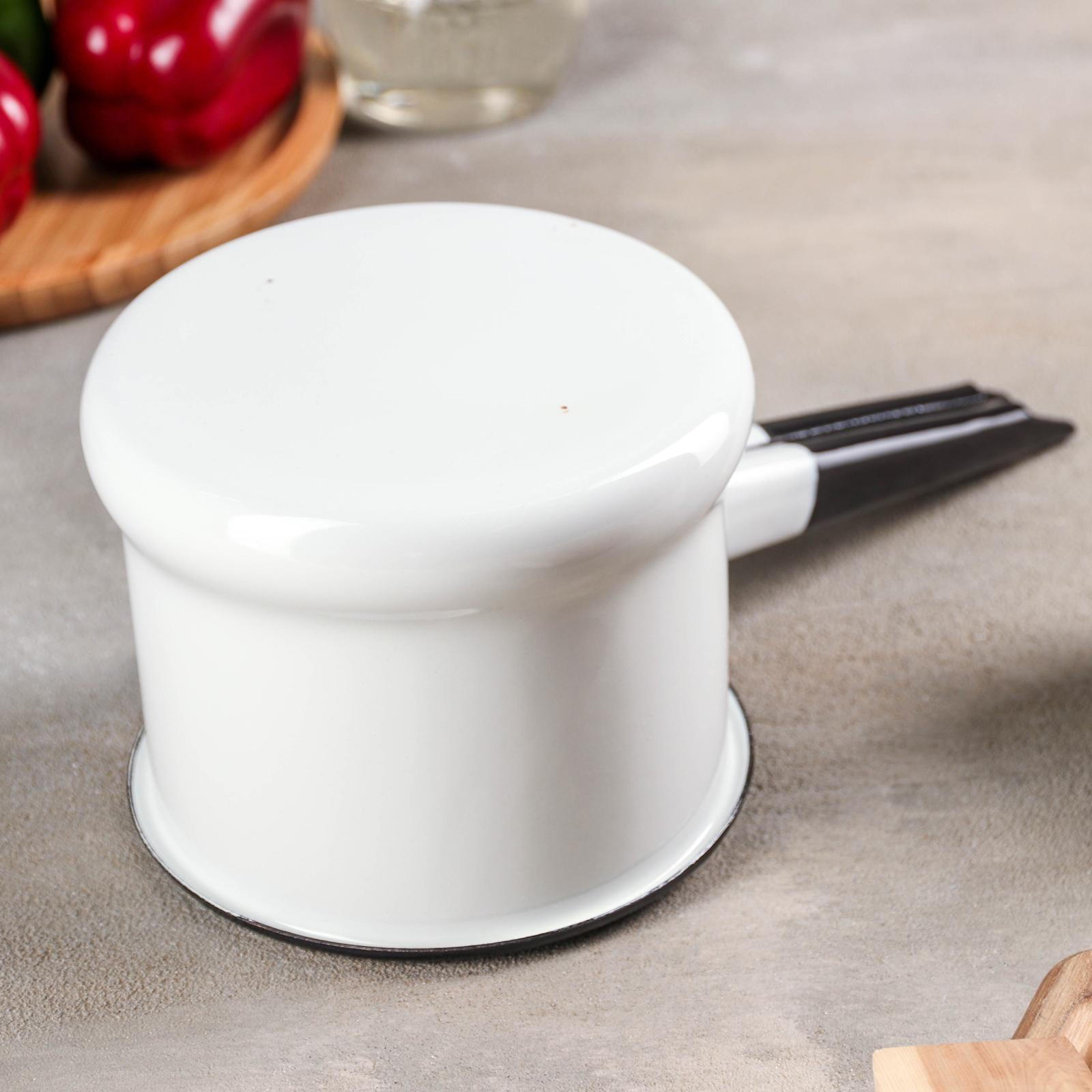 Ковш, 1 л, без деколи, эмалированная крышка, металлическая ручка, индукция, цвет белый