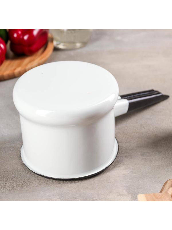 Ковш, 1 л, без деколи, эмалированная крышка, металлическая ручка, индукция, цвет белый