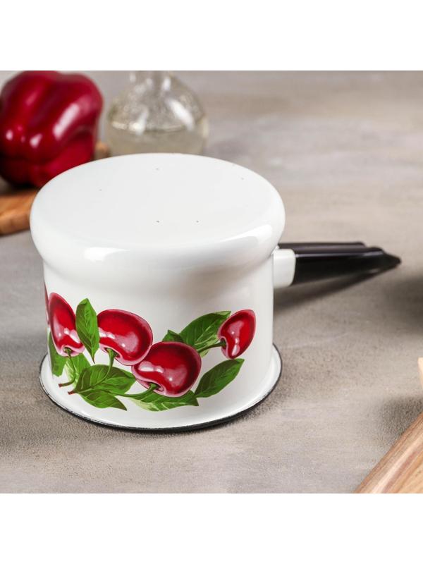 Ковш «Вишневый сад», 1 л, эмалированная крышка, металлическая ручка, индукция, цвет белый