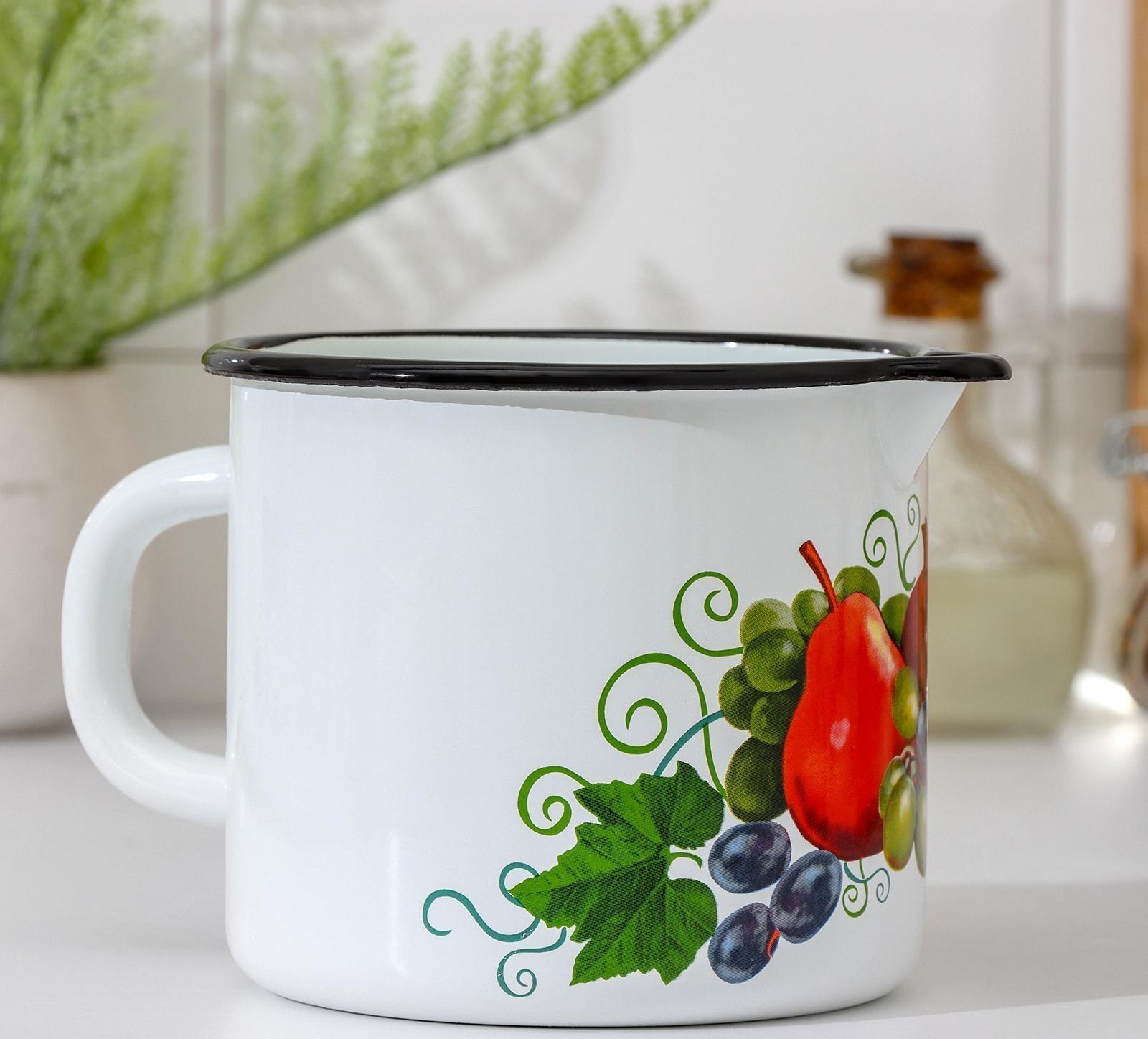 Кружка с носиком, 1 л, деколь, деколь МИКС, цвет белый