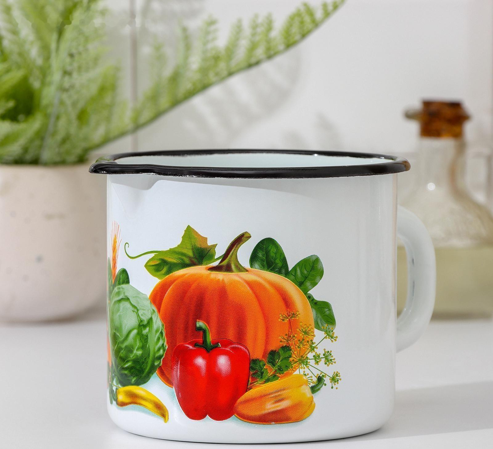 Кружка с носиком, 1 л, деколь, деколь МИКС, цвет белый