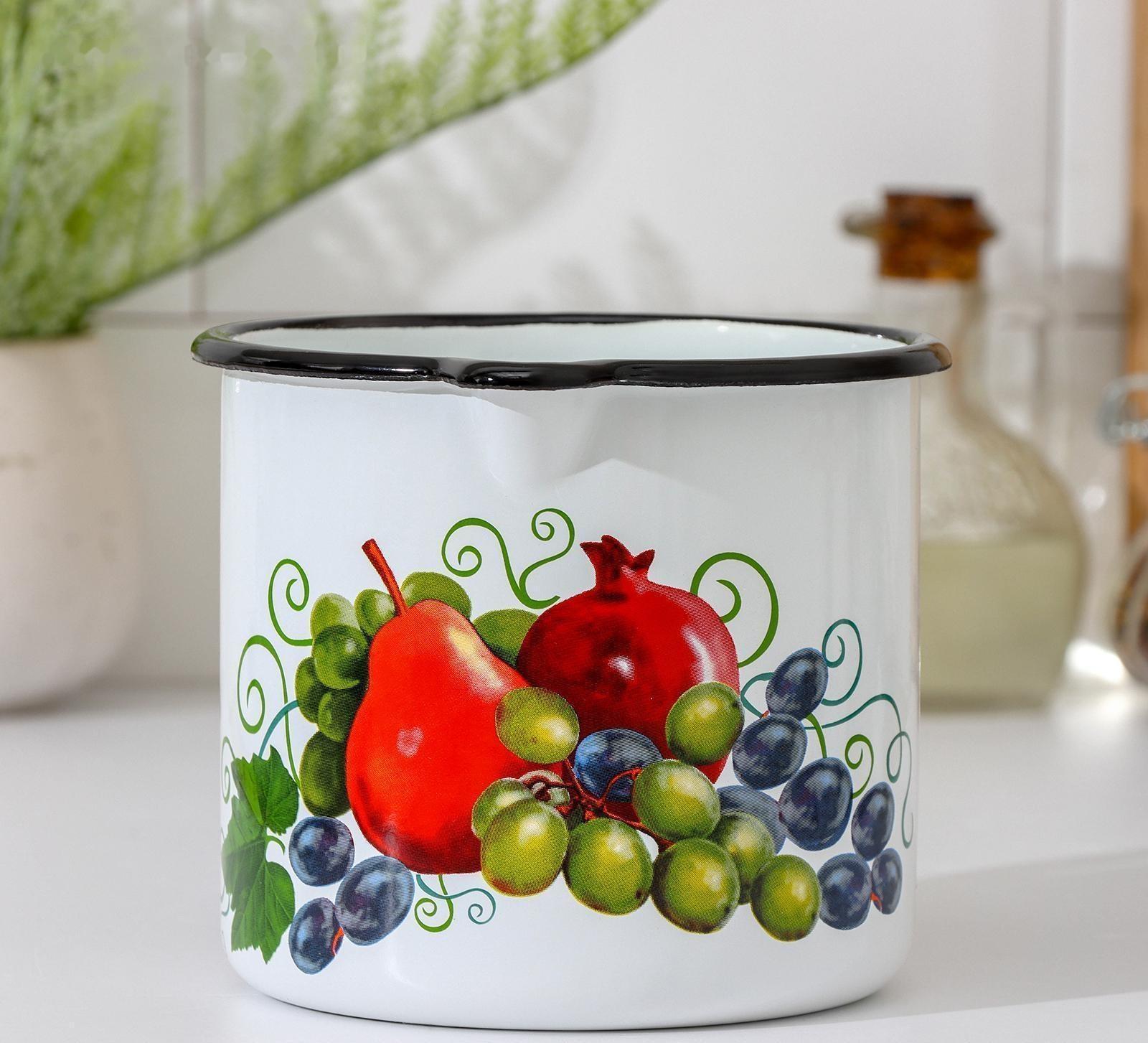 Кружка с носиком, 1 л, деколь, деколь МИКС, цвет белый