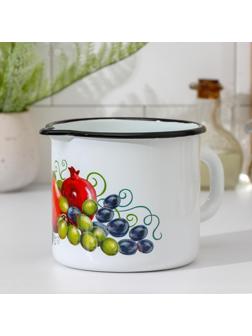 Кружка с носиком, 1 л, деколь, деколь МИКС, цвет белый