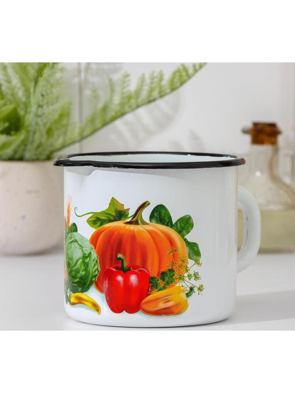 Кружка с носиком, 1 л, деколь, деколь МИКС, цвет белый