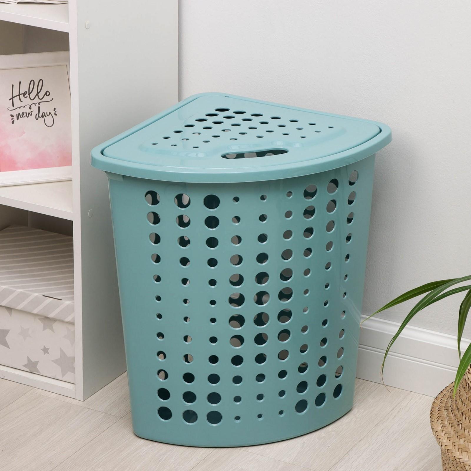 Корзина для белья угловая с крышкой «Молетта», 45 л, 40×51×54 см, цвет бирюзовый