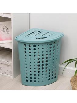 Корзина для белья угловая с крышкой «Молетта», 45 л, 40×51×54 см, цвет бирюзовый