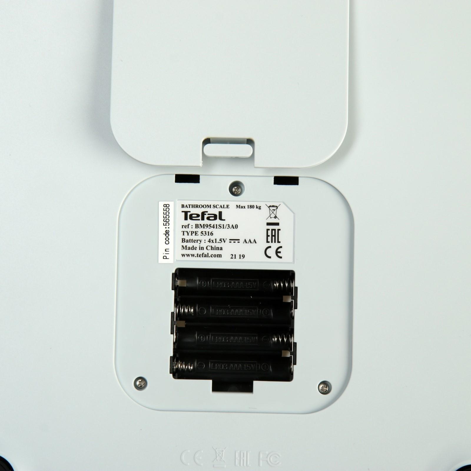 Весы Tefal BM9541S1, диагностические, до 180 кг, 4хAAA (в компл.), Bluetooth, белые