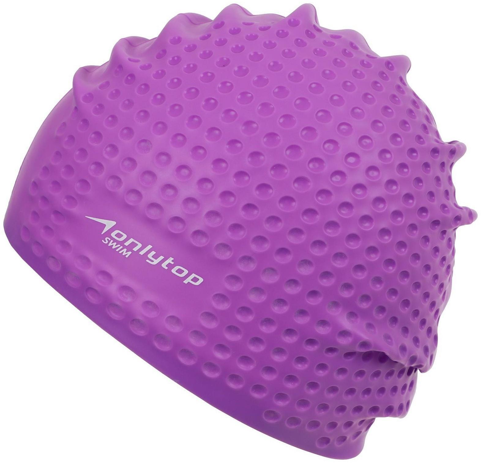 Шапочка для плавания массажная ONLYTOP Swim, для длинных волос, силиконовая, обхват 54-60 см, цвета микс