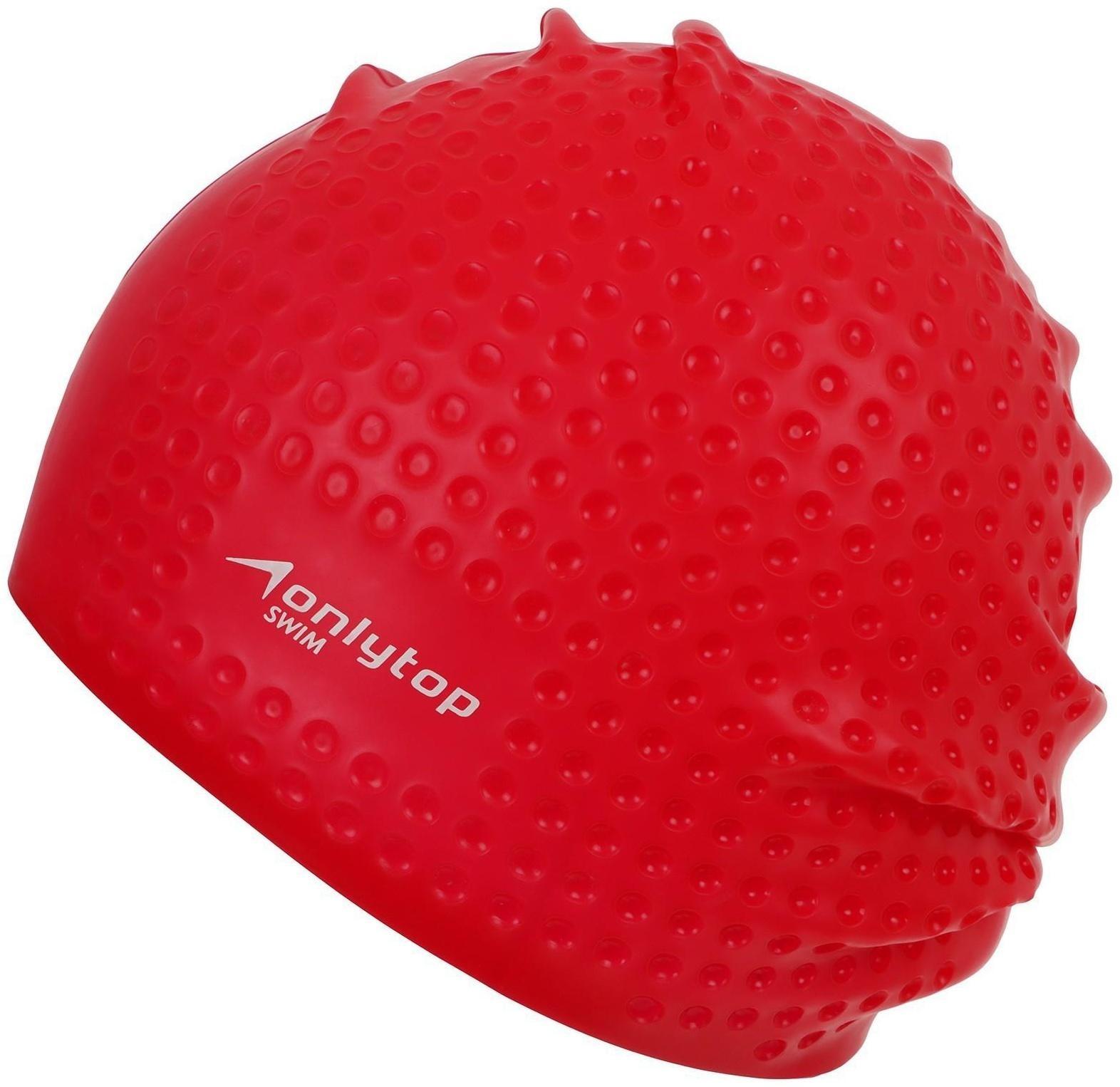 Шапочка для плавания массажная ONLYTOP Swim, для длинных волос, силиконовая, обхват 54-60 см, цвета микс