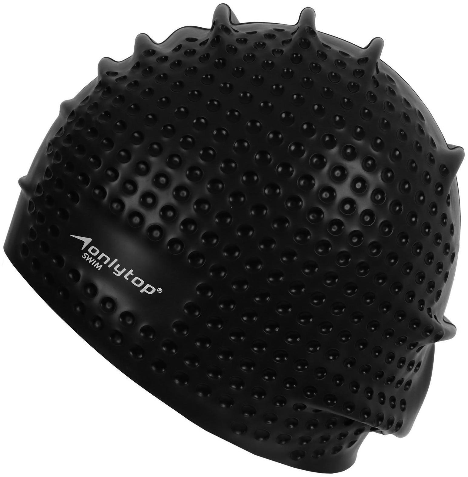 Шапочка для плавания массажная ONLYTOP Swim, для длинных волос, силиконовая, обхват 54-60 см, цвета микс