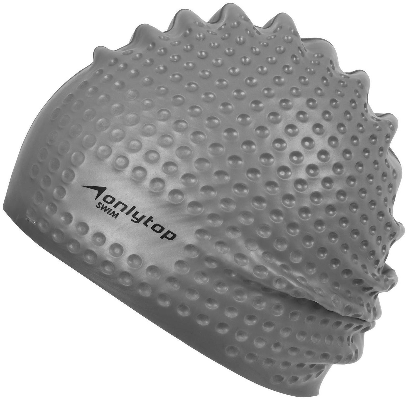 Шапочка для плавания массажная ONLYTOP Swim, для длинных волос, силиконовая, обхват 54-60 см, цвета микс