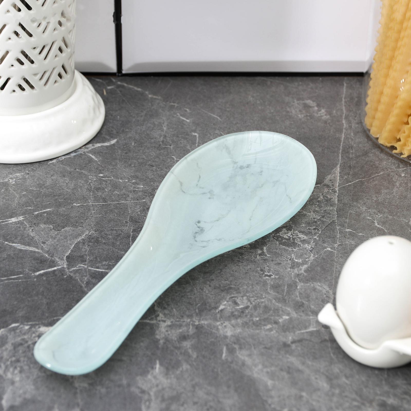 Подставка стеклянная под ложку Доляна «Марбл белый», 23,5×8,3 см