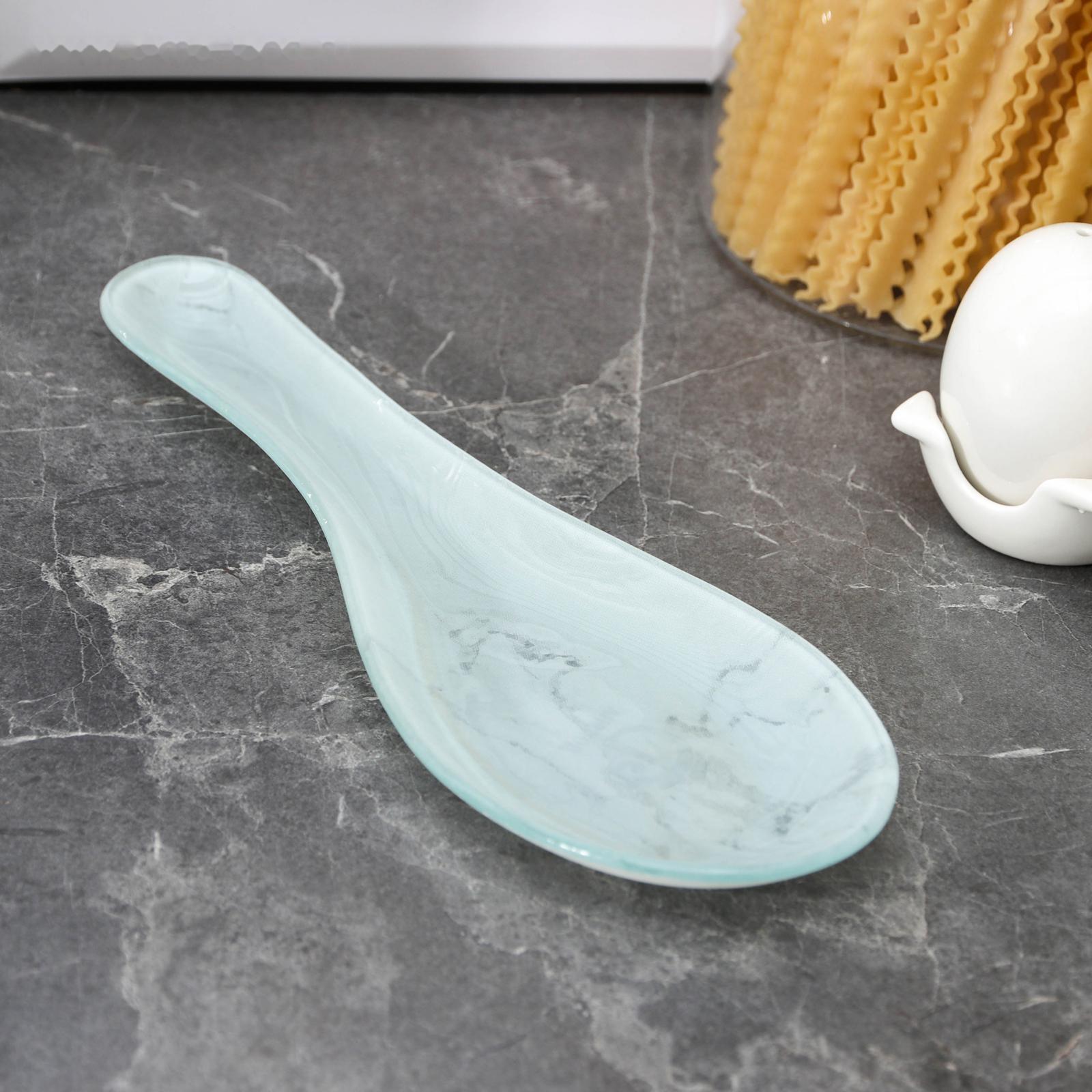 Подставка стеклянная под ложку Доляна «Марбл белый», 23,5×8,3 см