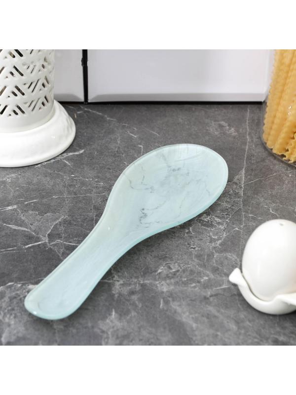 Подставка стеклянная под ложку Доляна «Марбл белый», 23,5×8,3 см