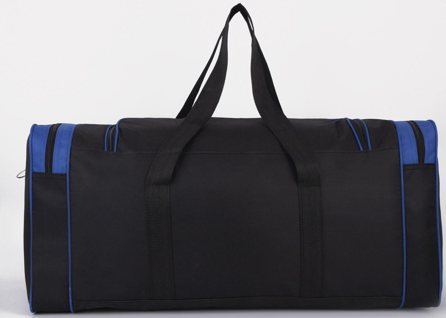 Сумка спортивная, 3 отдела на молниях, наружный карман, длинный ремень, цвет чёрный/синий
